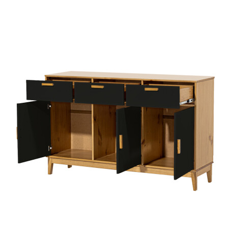 Aparador en madera maciza - 3 puertas 3 cajones Negro