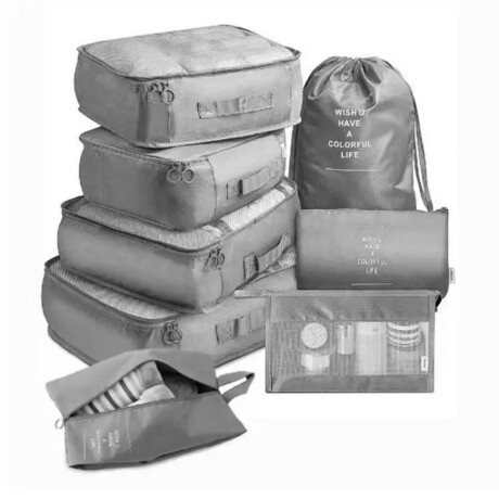 Set x8 Organizador de Valija Mochila Equipaje Viaje Gris