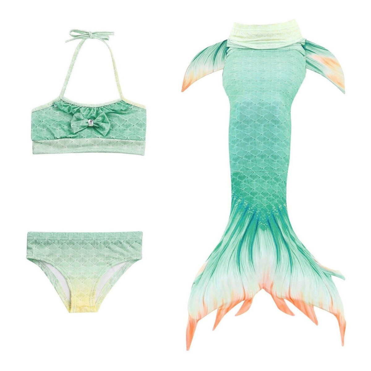 Malla Bikini Cola Sirena Premium Infantil Niñas Traje Baño - Variante Diseño Verde 120 