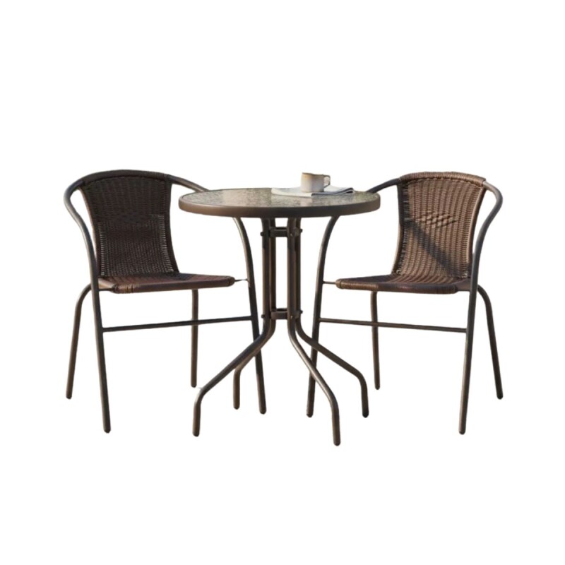 Juego De Jardín Sillas Ratan + Mesa Vidrio MARRON
