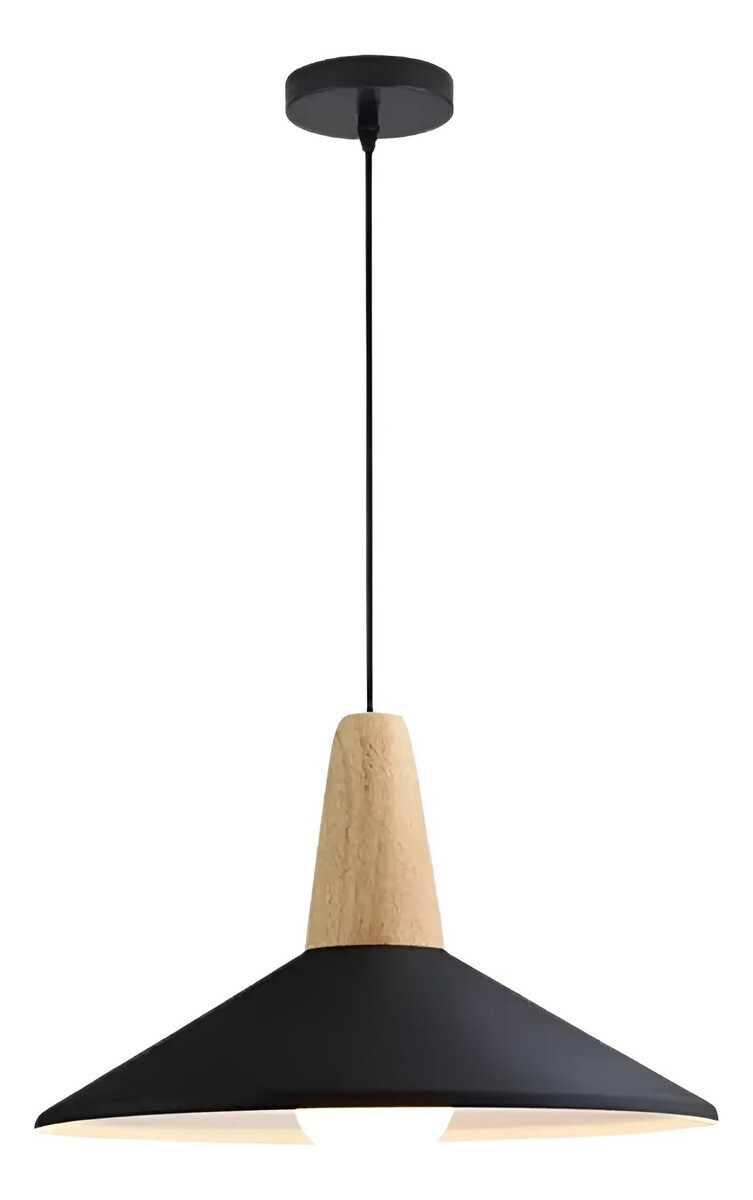 Lampara Colgante Metal Nordica Plato Deco Simil Madera Led - Negro 