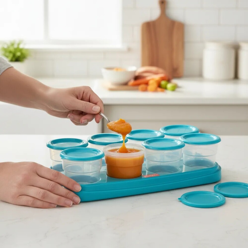 Recipientes cubetera para comida FISHER PRICE celeste