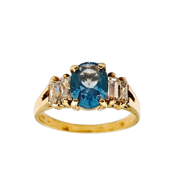 Anillo Halo-Oro Bajo-Piedra Agua marina y Zirconia-AN8158 conpiedra