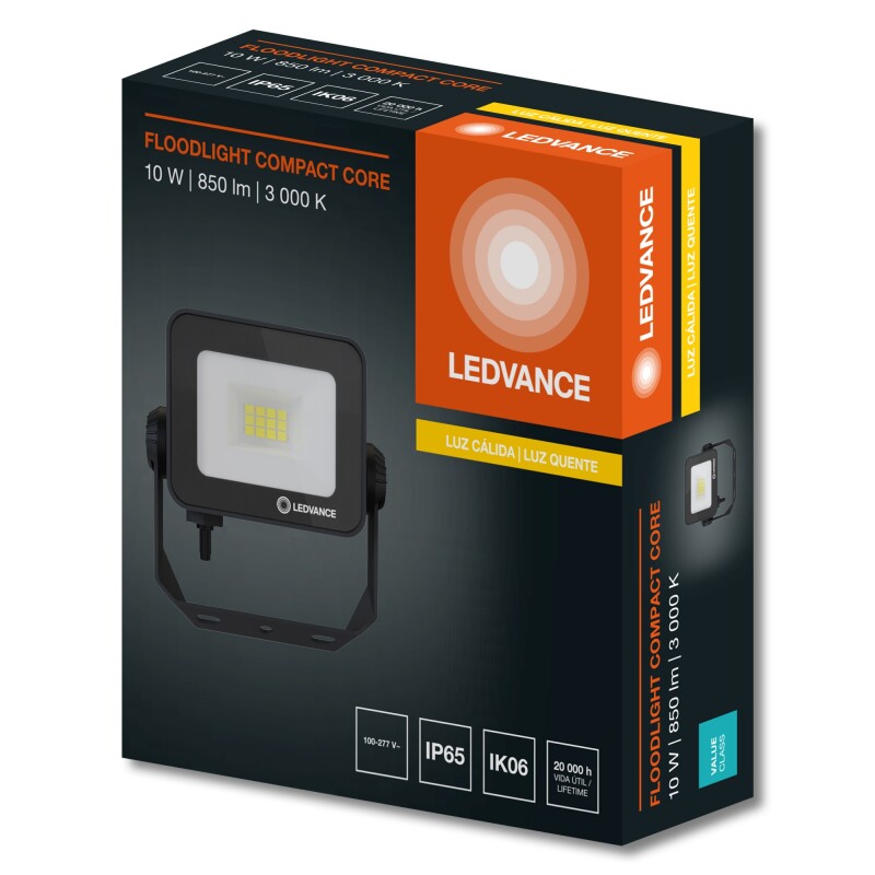 FOCO LED LEDVANCE OSRAM COMPACT IP65 10W 3000K - NEGRO Foco LED LEDVANCE OSRAM Compact IP65 10W Negro Luz Cálida