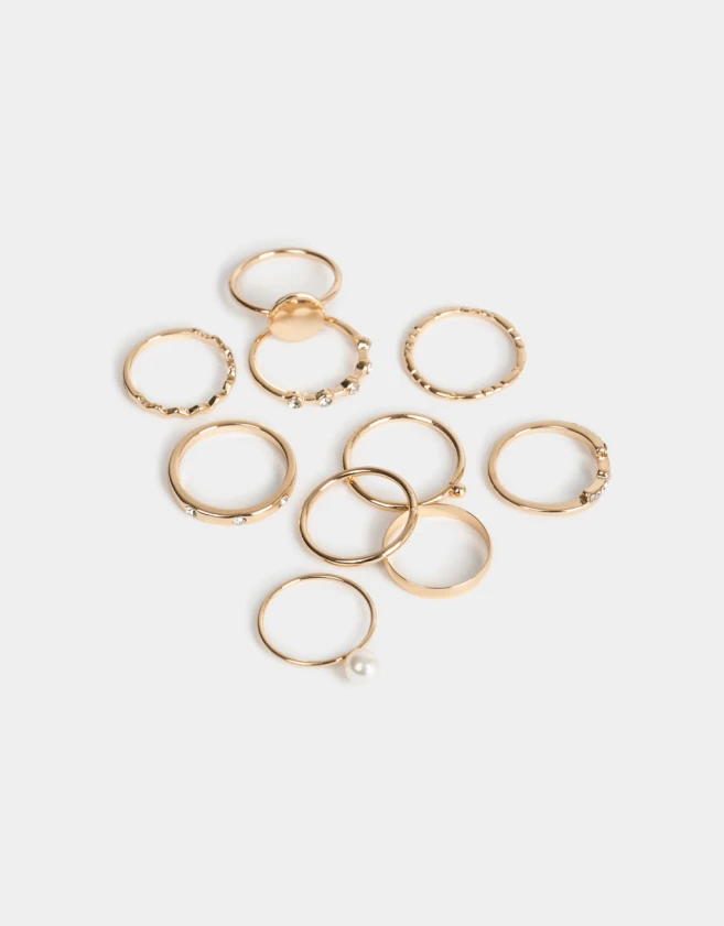 Sets Anillos De metal Set De Anillos De Metal Y Perlas - Dorado