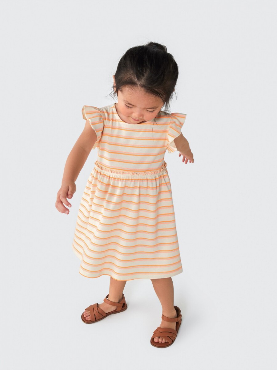 VESTIDO INFANTIL CON RAYAS - NARANJA 