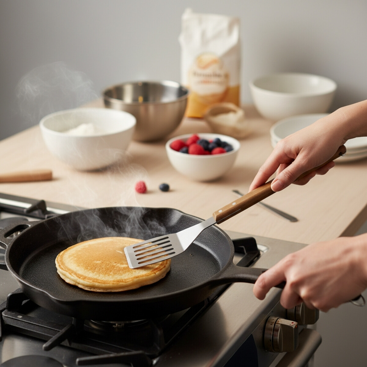 Espátula para parilla mango madera - PLATEADO 