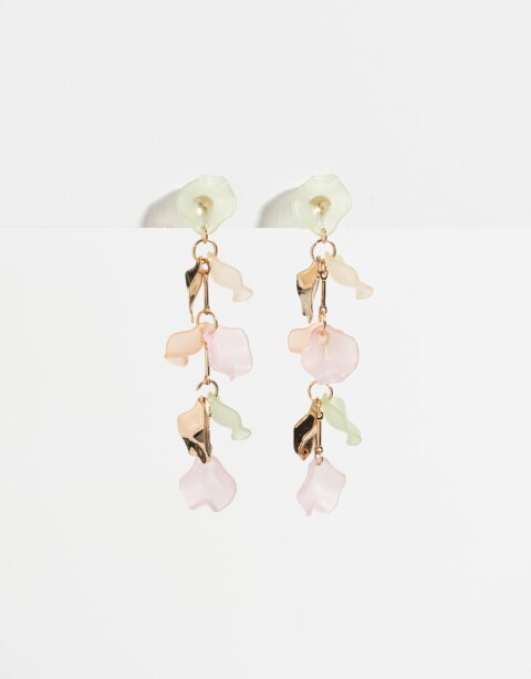 Aros Colgantes Largos Acrilico Aros Con Flores - Dorado