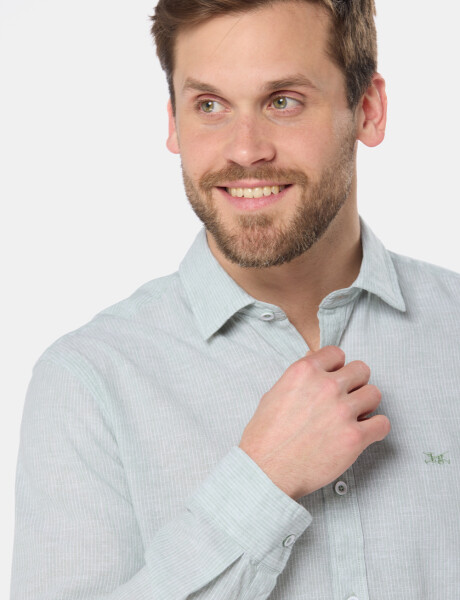 CAMISA DE LINO RAYADA Verde