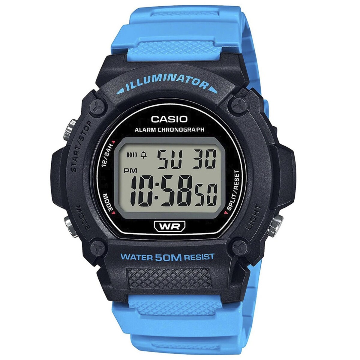 Reloj Digital Multifunción Casio W-219H Resistente Al Agua - Celeste 