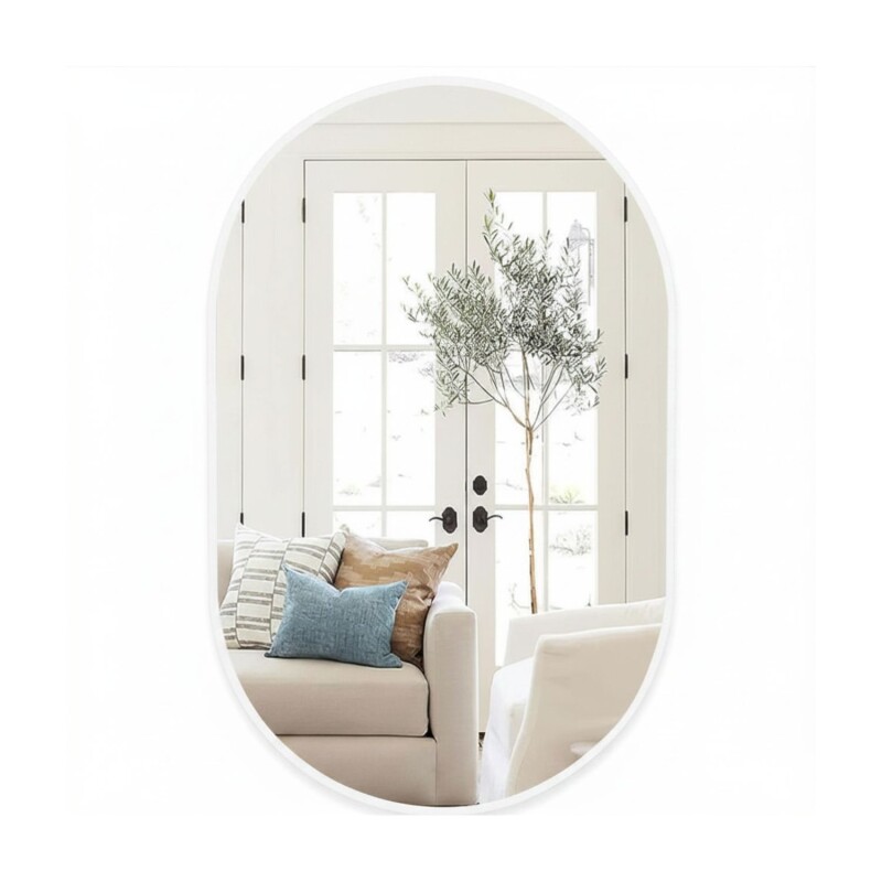 Espejo Vertical Lumax Flox 50x80 Cm Marco Ovalado Para Pared Decorativo Blanco