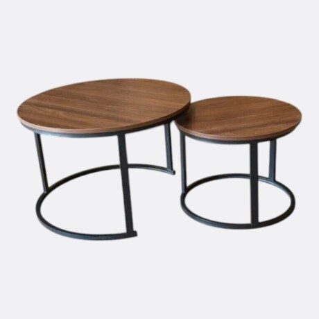 Mesa Auxiliar Circular Doble Chica Marrón Y Negro