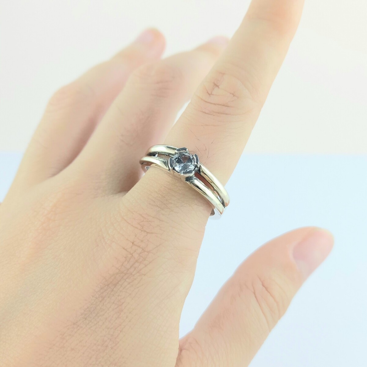 Anillo de plata 925 y double en oro 18 ktes con circonia, SOLITARIO 