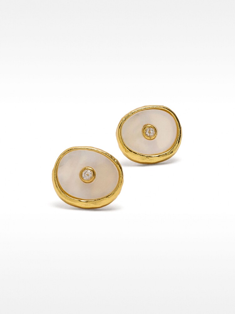 Pendientes De Perla De Agua Dulce Con Circonita - Plata De Ley 925 dorado