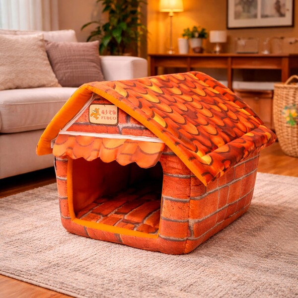 Casa Cucha Perro Pequeño Gato Tela Desarmable 40 x 46,5cm Color Naranja