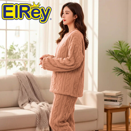 Conjunto Pijama Jogging Peluche Abrigo Buzo Pantalón Marron