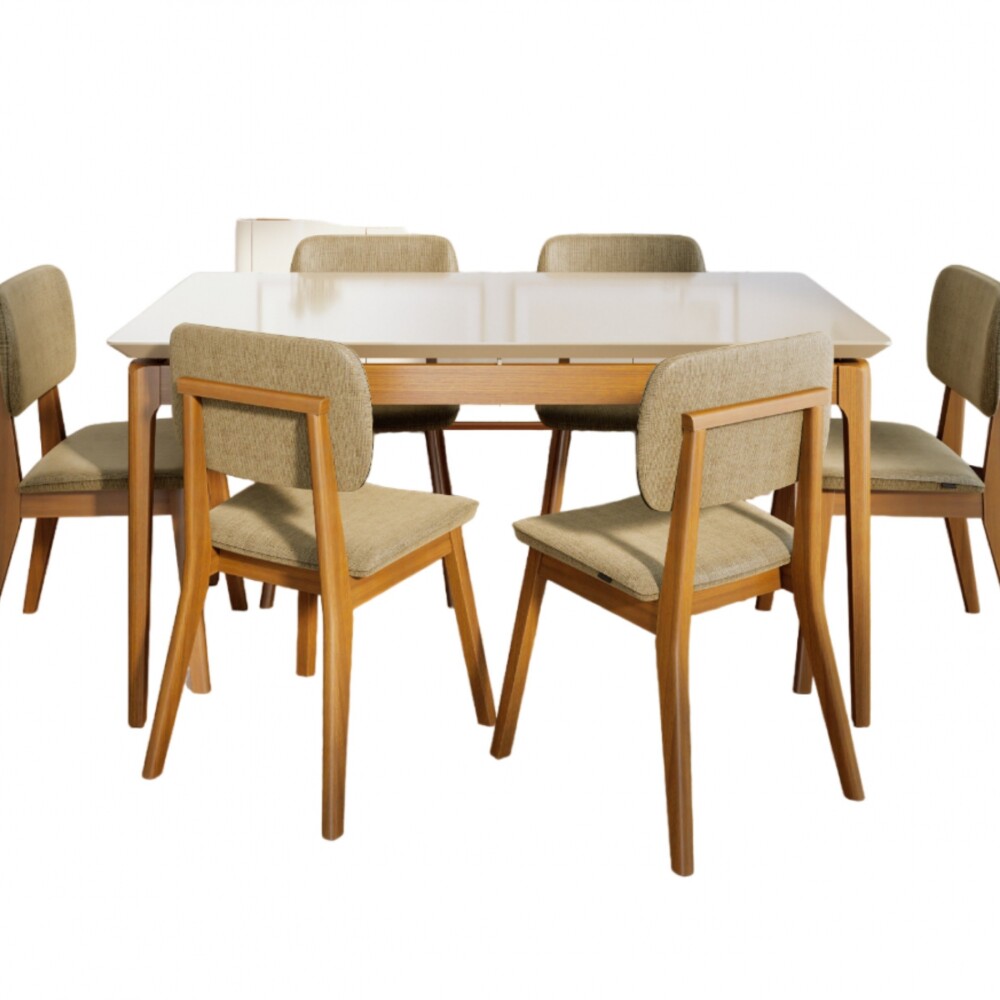 Mesa de Comedor Wind Línea Manhattan Vidrio - Blanco/Natural Mesa de Comedor Wind Línea Manhattan Vidrio - Blanco/Natural