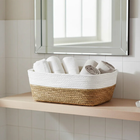 Cesto Canasto Fibra Natural Paramount Decoración 35x28x13Cm Blanco
