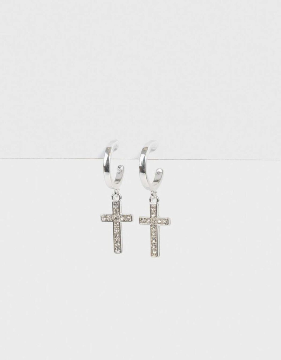 Argollas Cruz Bañadas En Plata - Plateado 