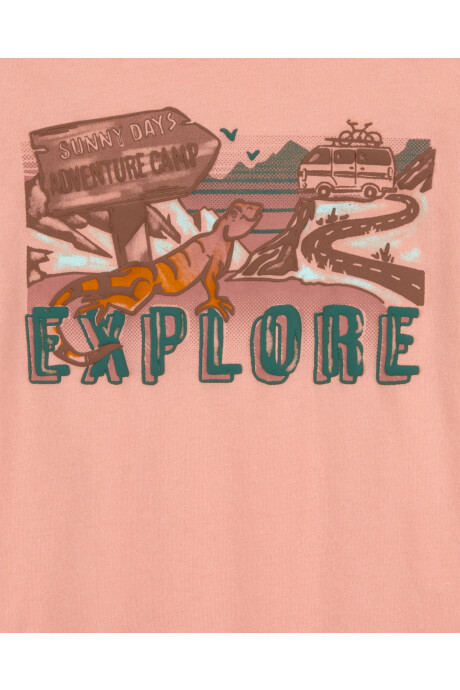 Remera de algodón, manga corta estampa explorador Sin color
