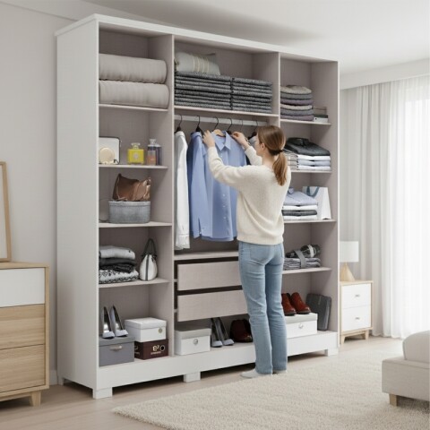 Ropero Armario Monaco 4 Puertas 2 Cajones 1 Perchero y Estantería - Blanco Ropero Armario Monaco 4 Puertas 2 Cajones 1 Perchero y Estantería - Blanco