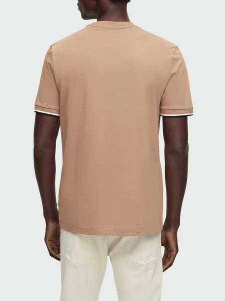 Hugo Boss - Remera de algodón con rayas características en los puños, THOMPSON Beige