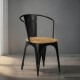Set x2 Butaca Tolix de metal asiento de madera con apoya brazos NEGRO