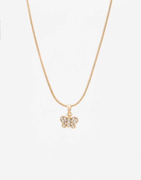 Cadena Corta con Dije Strass Collar Con Dije De Mariposa De Strass - Dorado