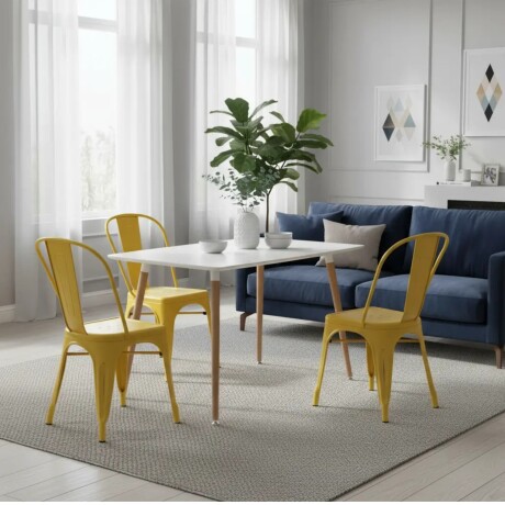 Juego de comedor mesa rectangular 120x80 + 4 Sillas Tolix Amarillo