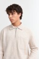 Sweater cuello polo con cierre BEIGE