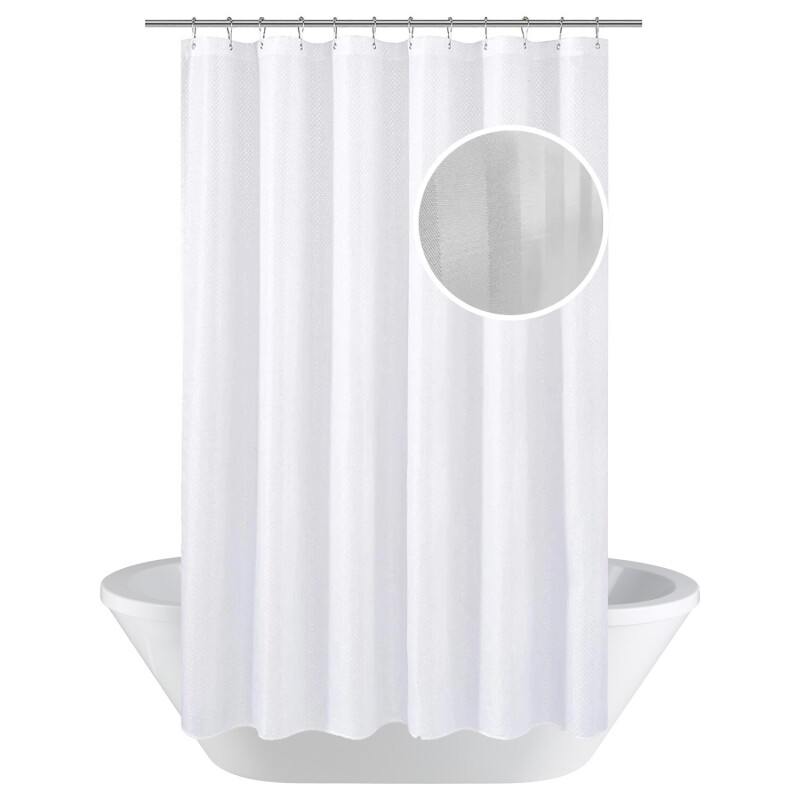 Cortina de baño Amalfi recubierta de teflón hotelera rayada 180 x 180cm Blanco