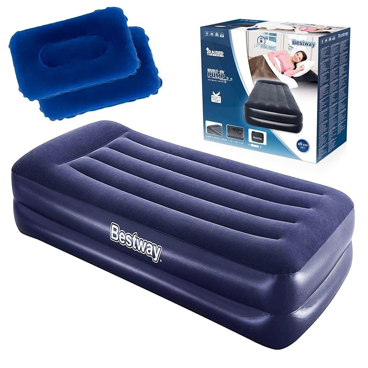 Colchón Sommier Inflable Bestway Camping + Almohada - Azul 