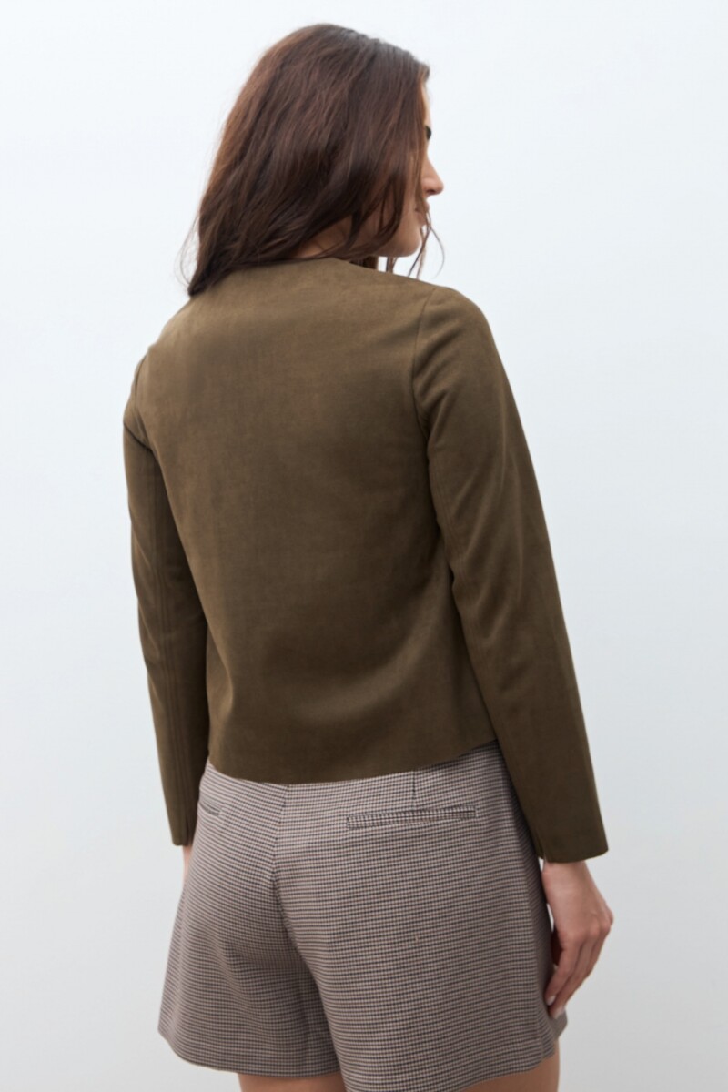 Chaqueta simil gamuza con cierre verde oliva