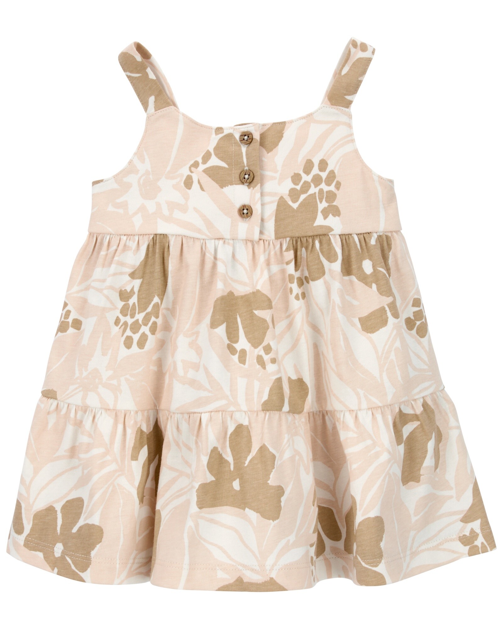 Vestido de algodón, escalonado, diseño floral Sin color