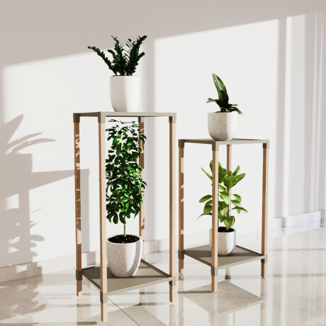 Set 2 Estanterías Organizadoras Alto 59cm y 48cm Madera y PP Beige