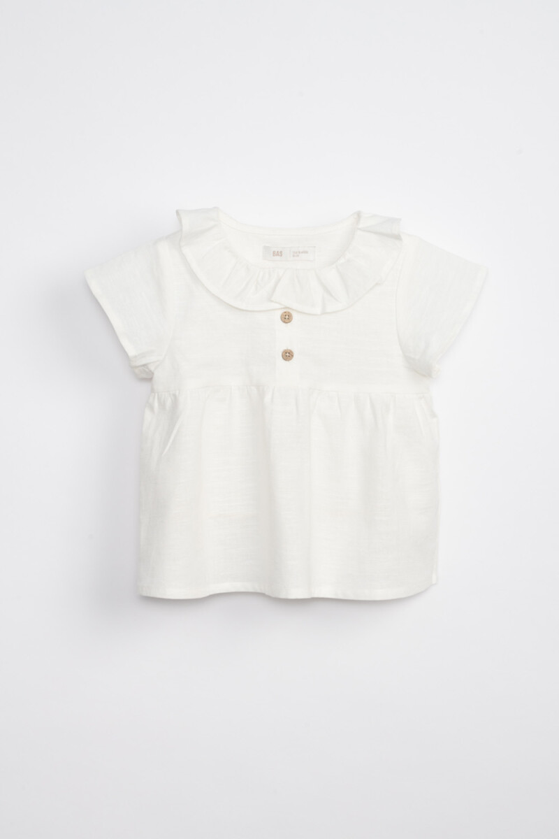 Blusa manga corta cuello volados Cruda