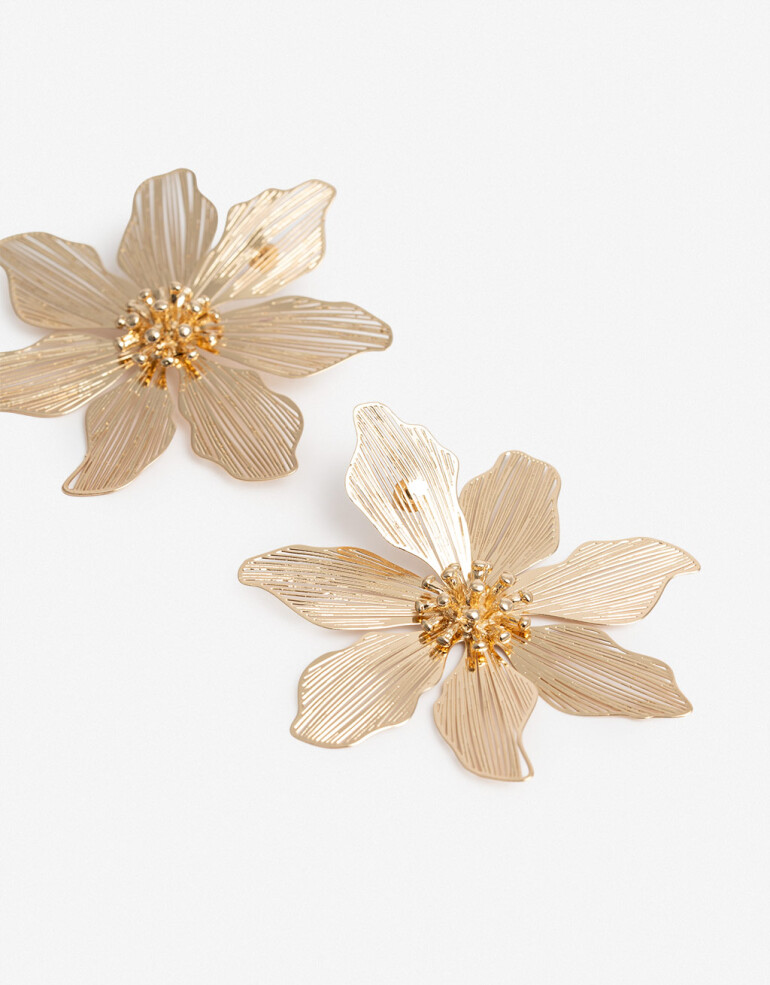 Aros Colgantes Cortos Metal Aros Colgantes Flor Metal - Plateado Rodio