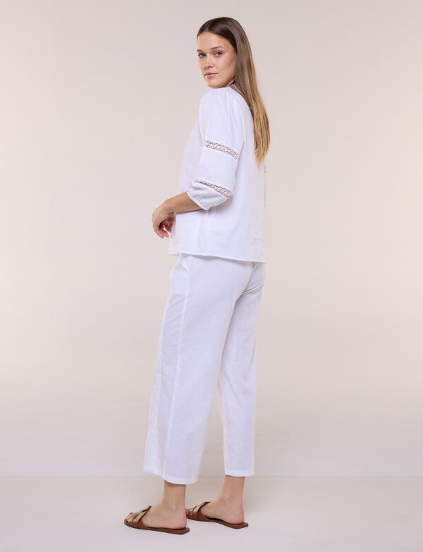 Blusa Lino Con Detalle Puntilla BLANCO
