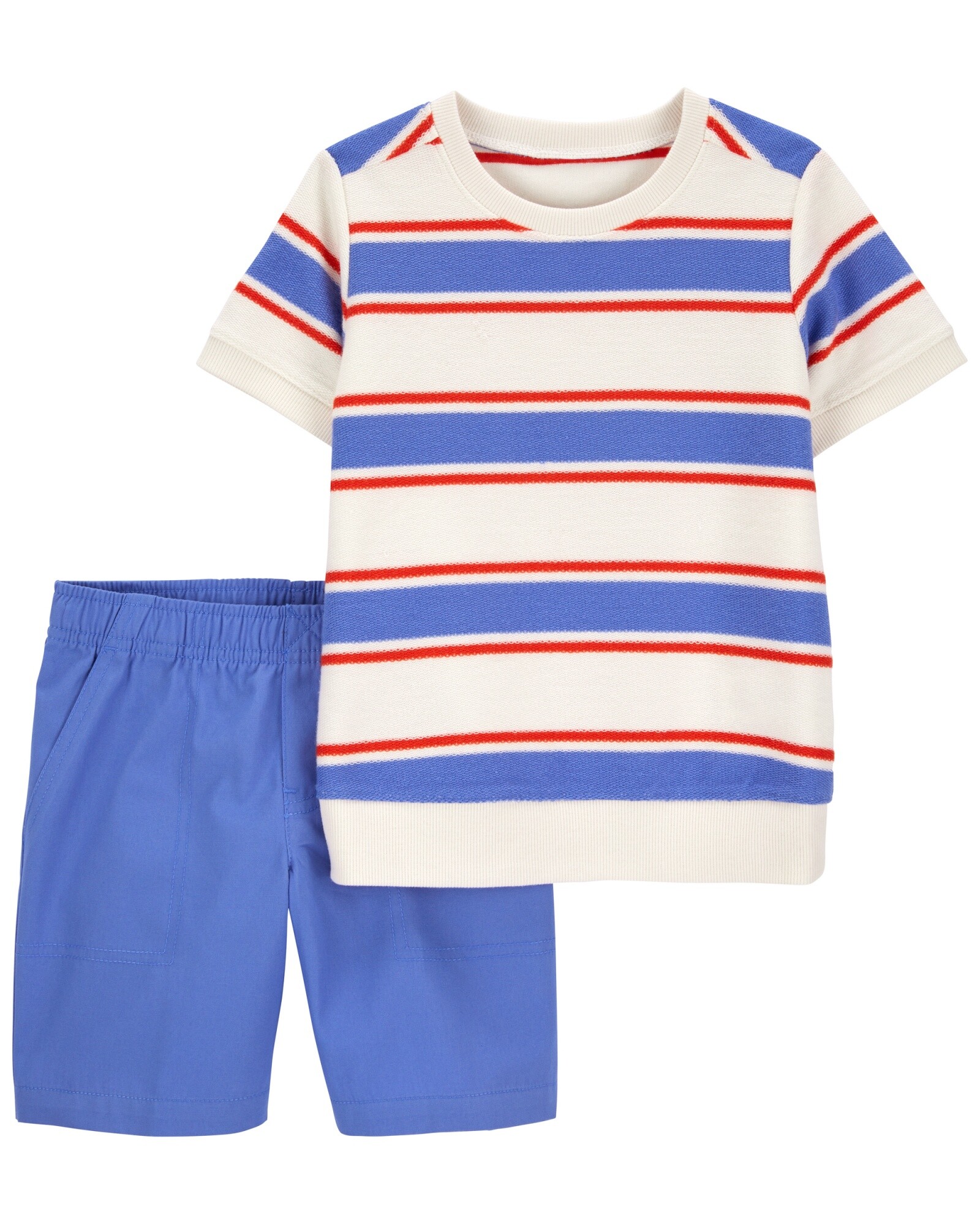 Set dos piezas, short de lona y remera de algodón diseño a rayas Sin color