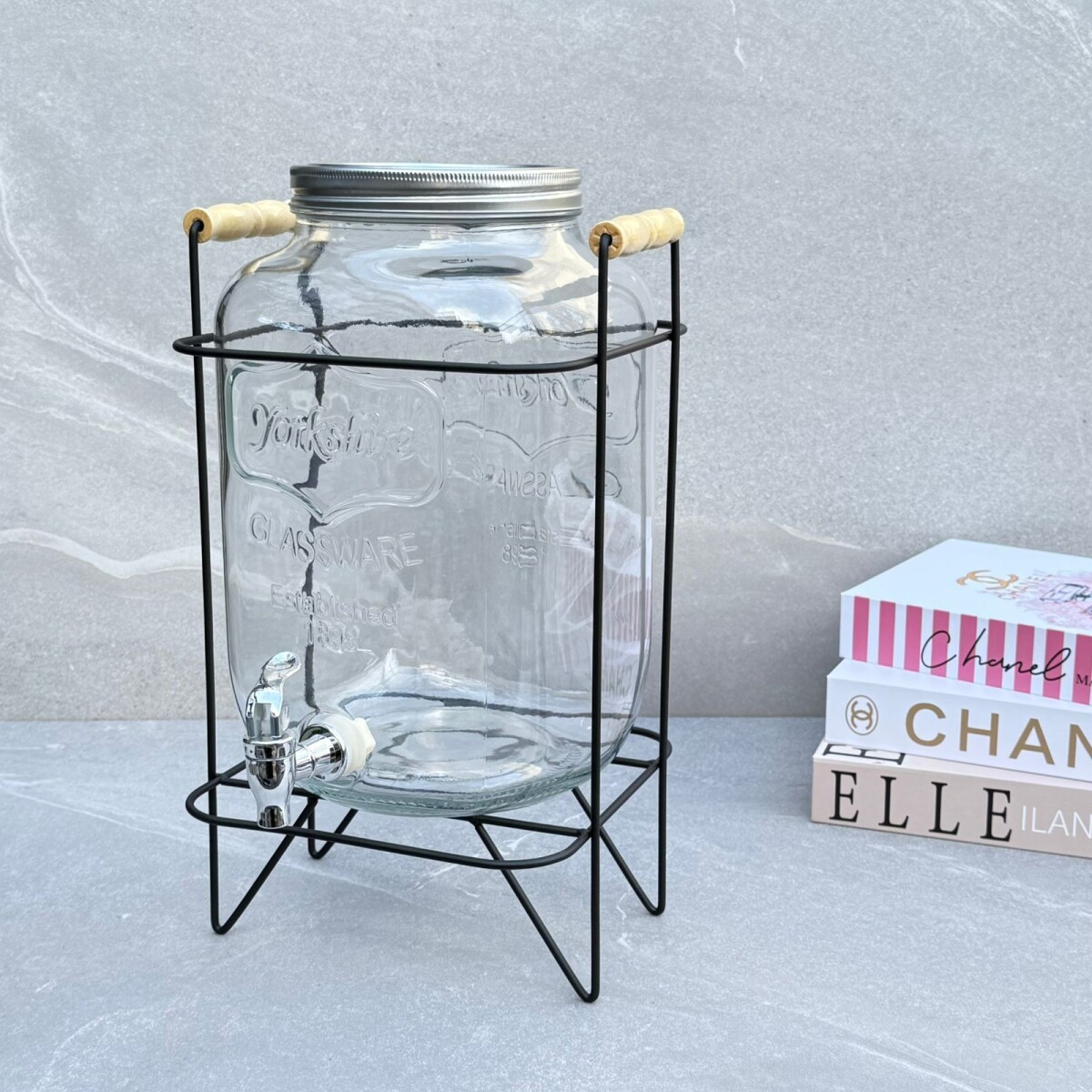 Dispensador De Bebidas Vidrio Con Base Metálica 8L 