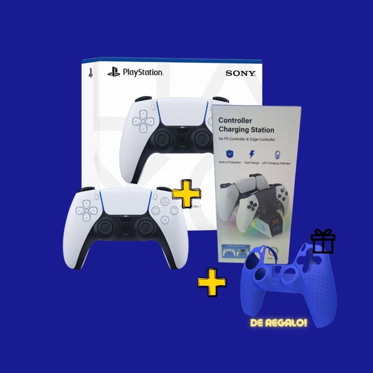 JOYSTICK DUALSENSE Playstation 5 PS5 + BASE DE CARGADOR PARA 2 CONTROLES + FUNDA DE REGALO 