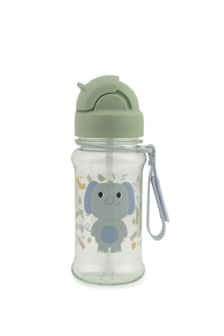 Botella de plástico tritan, con sorbito, diseño elefante Sin color