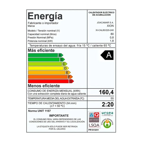 Termotanque Calefón Electrónico Xion Xi-cal80 80l TERMOTANQUE XION 80L XI-CAL80 AP