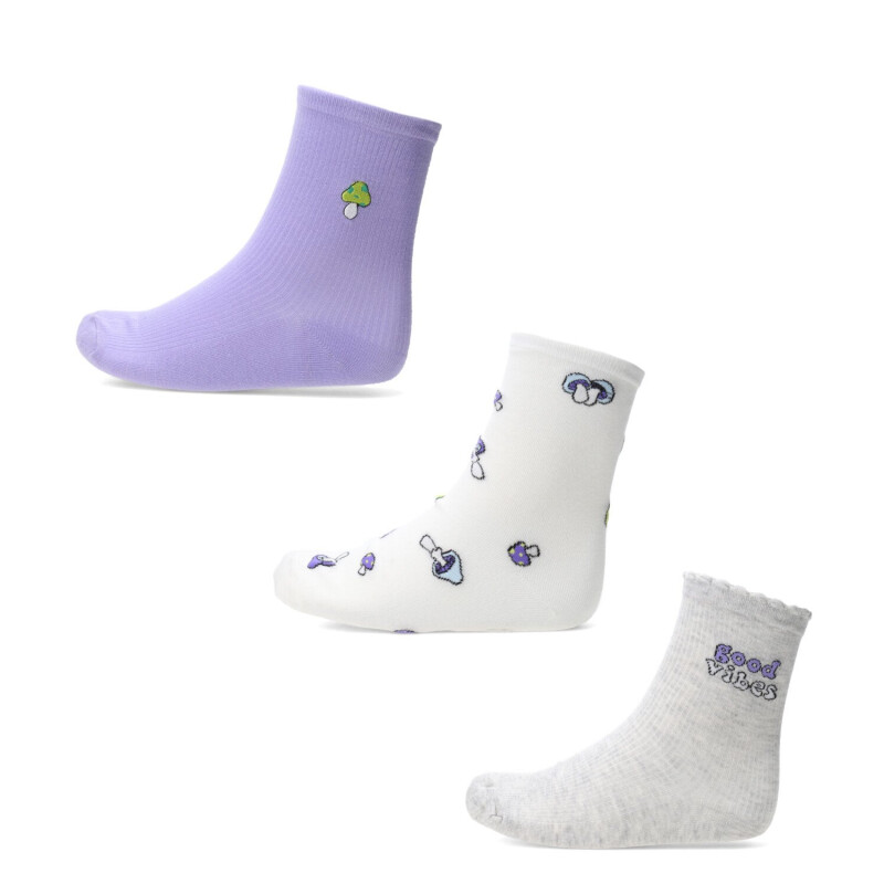 Medias de Mujer Miss Carol pack x3 white Gris - Blanco - Lila