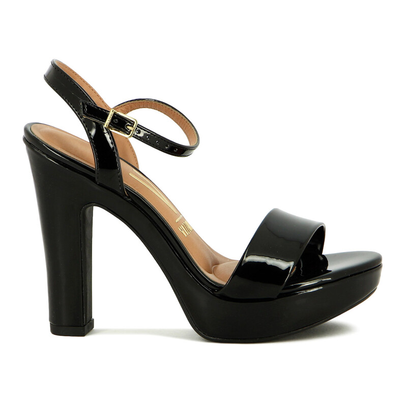 Sandalias Charol Mujer Vizzano Taco Alto Con Plataforma Negro