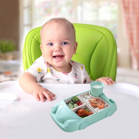 Set de Comida Bebé Diseño Auto c/ Platos y Vaso en Plástico Verde
