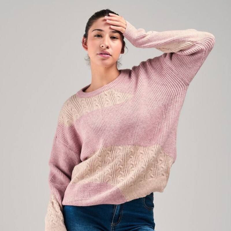 Buzo tejido Slowly Beige/rosa