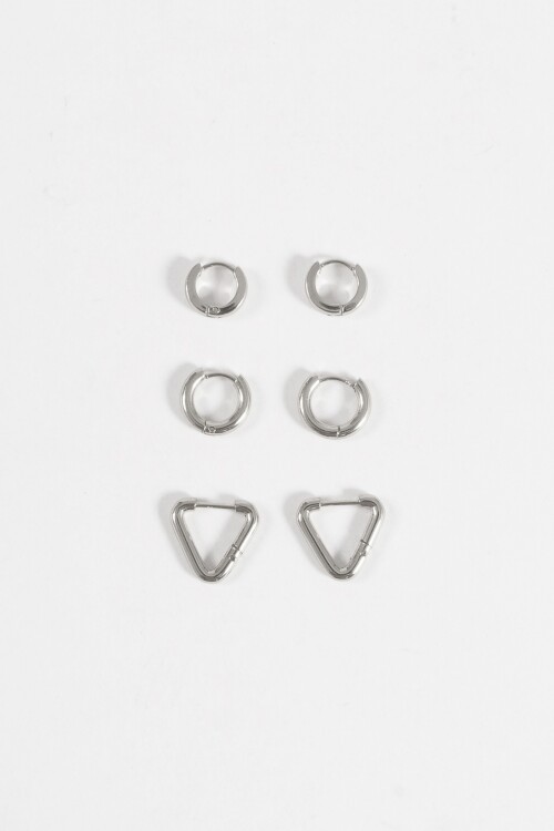Set de aros geométricos acero plateado