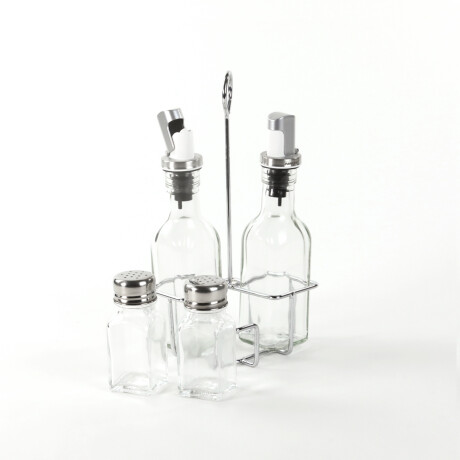 Set 4 Condimenteros de Vidrio con Soporte Metal Sc