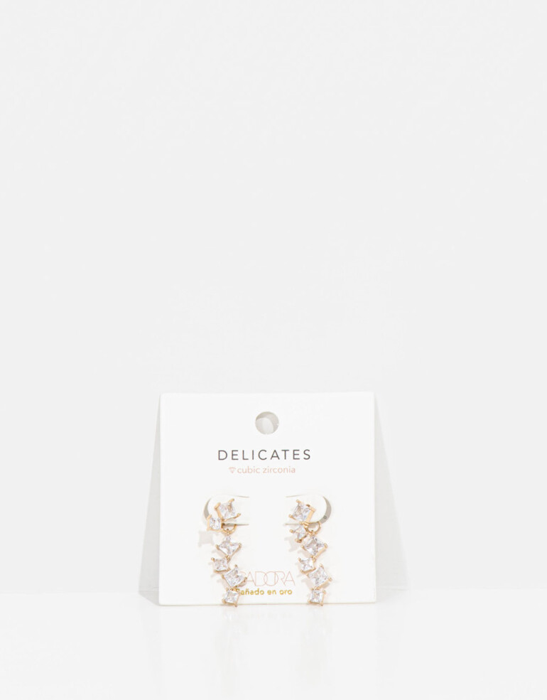 Aros Colgantes Cortos Strass Aros Colgantes Con Cubic - Dorado